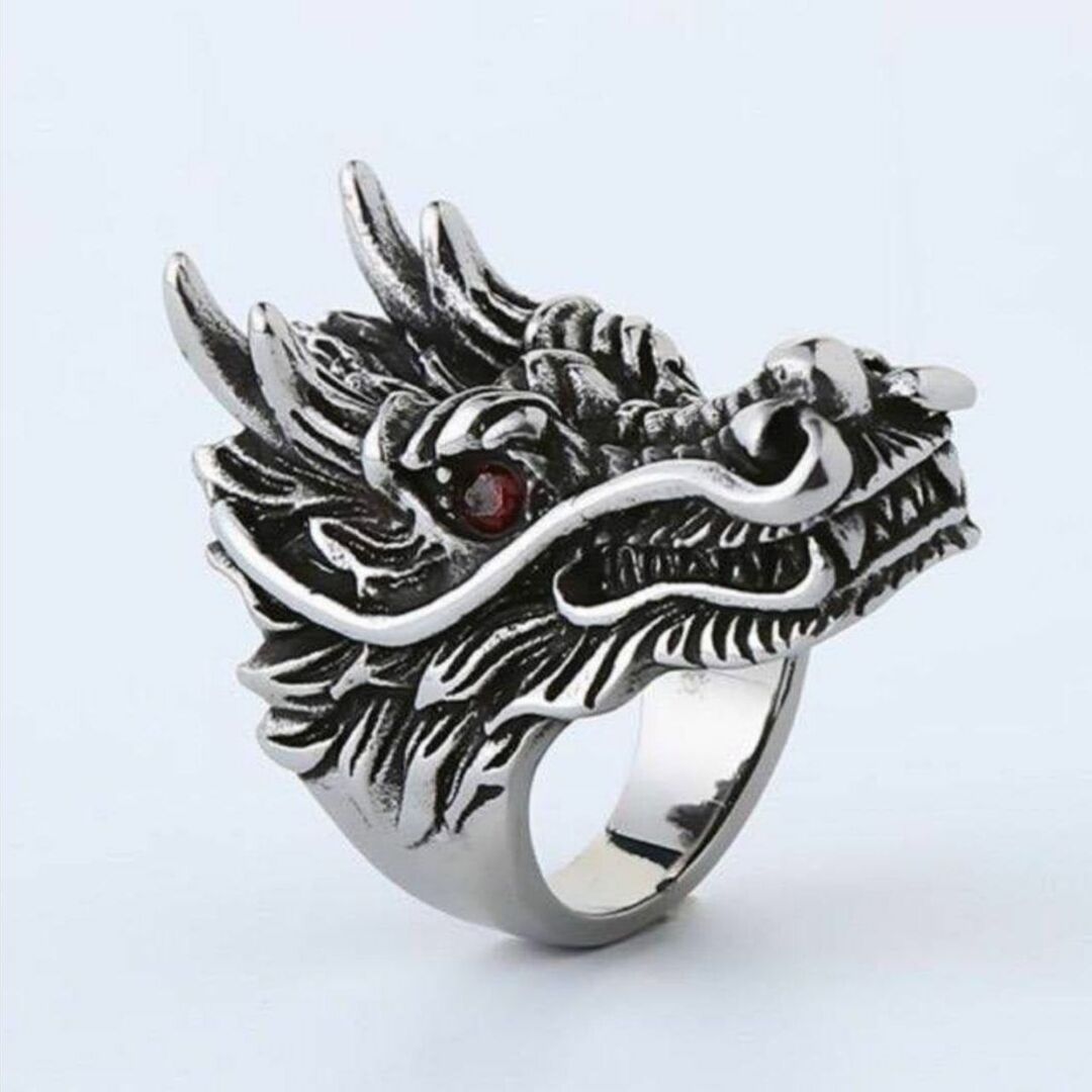 【SALE】リング　メンズ　シルバー　チタン　ドラゴン　龍　指輪　20号 メンズのアクセサリー(リング(指輪))の商品写真