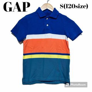 ギャップキッズ(GAP Kids)のGAP KIDS ストライプ　ポロシャツ　Sサイズ(120)  ブルー　青(Tシャツ/カットソー)