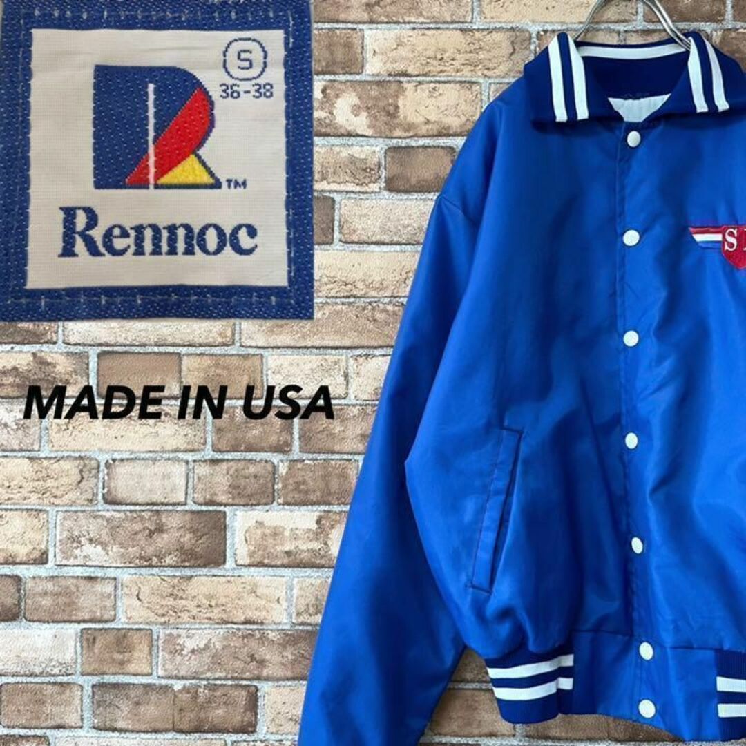 Rennoc レノック　USA製　中綿スタジャン　ナイロン　ブルー　豪華刺繍Sプーマ