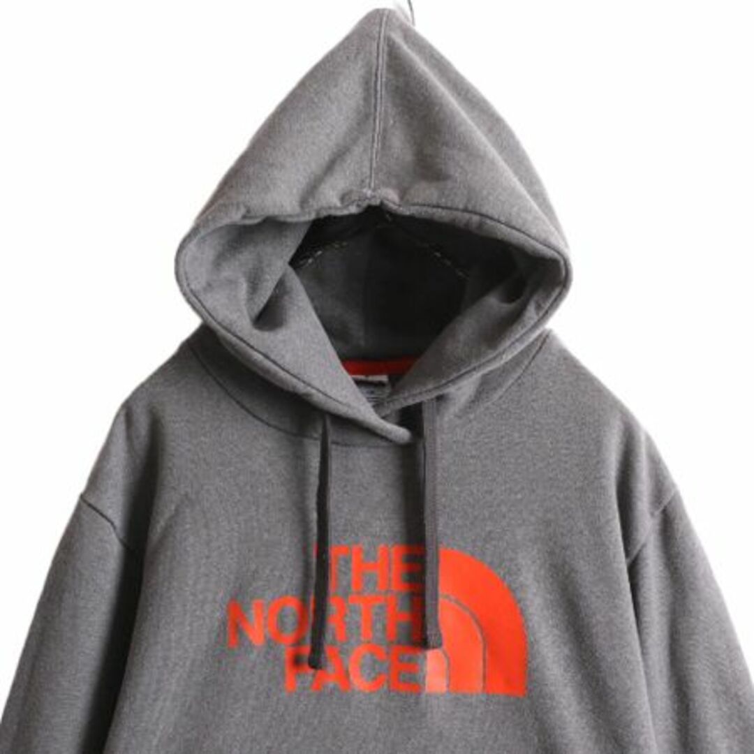 THE NORTH FACE(ザノースフェイス)のノースフェイス プリント スウェット フード パーカー メンズ L 古着 The North Face プルオーバー 裏起毛 トレーナー アウトドア 薄手 灰 メンズのトップス(パーカー)の商品写真