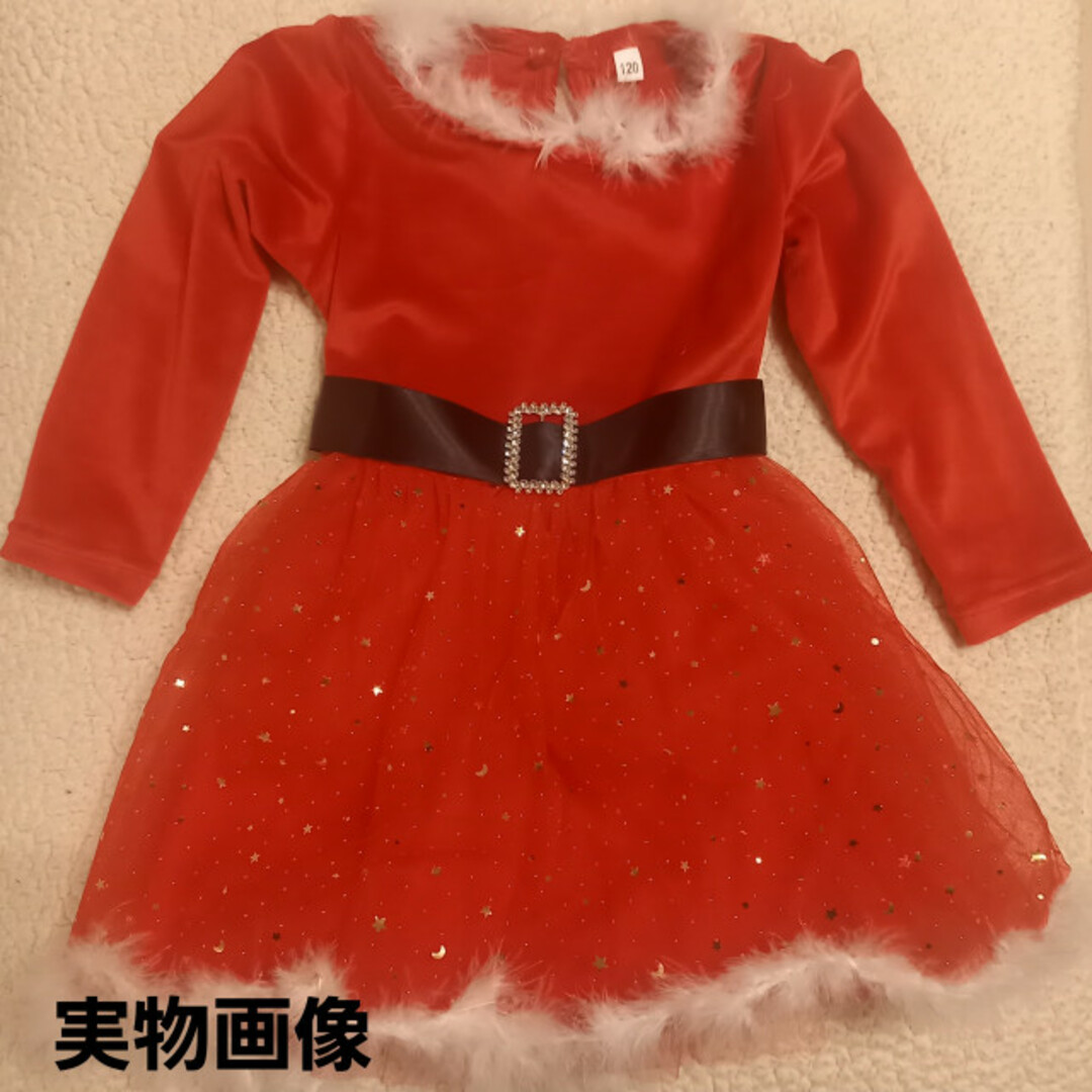 ワンピース クリスマス キッズ  サンタ リボン ヘアアクセ 女の子 100 キッズ/ベビー/マタニティのキッズ服女の子用(90cm~)(ワンピース)の商品写真