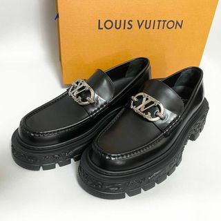 美品 26cm ルイヴィトン バロックライン ローファー LVロゴ レザー 黒 美品 26cm ルイヴィトン LOUIS VUITTON バロックライン