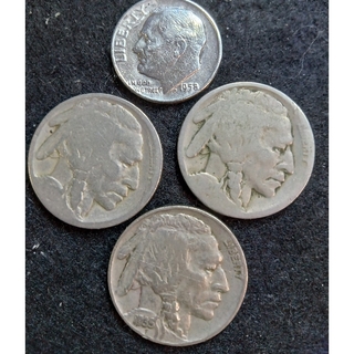 銀貨　アメリカ　10セント 1958年 アンティーク白銅貨３枚　合計４枚セット(金属工芸)