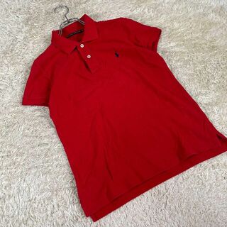 ラルフローレン(Ralph Lauren)のRALPH LAUREN (M) ロゴ入り コットン ポロシャツ 赤 半袖(ポロシャツ)