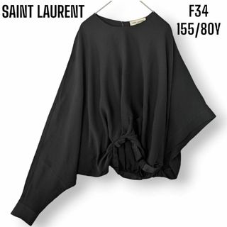 サンローラン(Saint Laurent)の【美品】サンローラン パリ SAINT LAURENT カットソー ブラウス 黒(シャツ/ブラウス(長袖/七分))