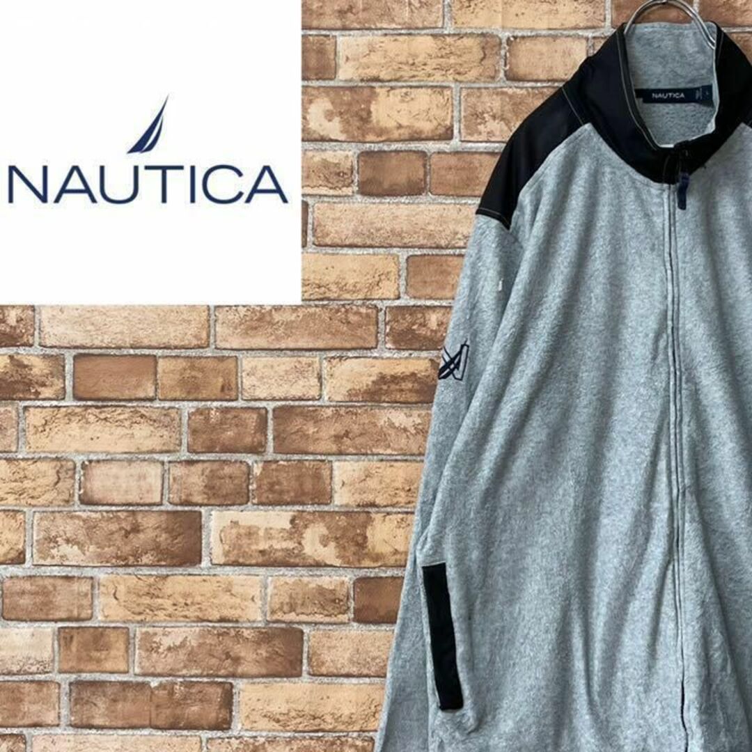 ノーティカ　フリースジャケット　ジップアップ　刺繍ロゴ　グレー　ビッグサイズ　Lハンティングジャケット