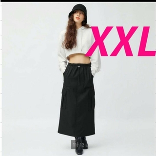 ジーユー(GU)のXXL 　ブラック　裏フリースカーゴロングスカート　ユニクロ　ZARA　H&M(ロングスカート)