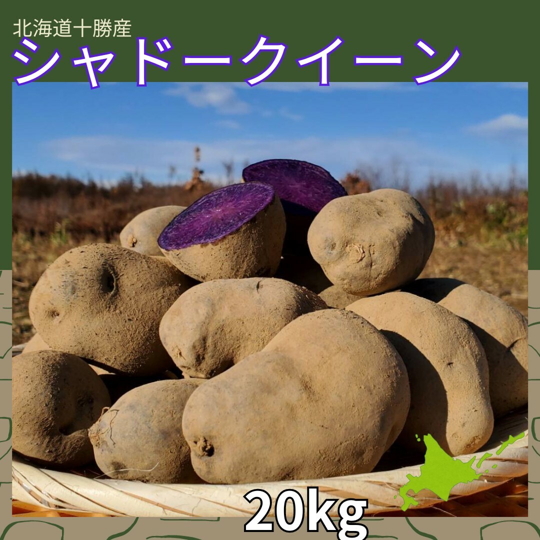 【備蓄】【２０kg】北海道産　じゃがいも　シャドークイーン 食品/飲料/酒の食品(野菜)の商品写真