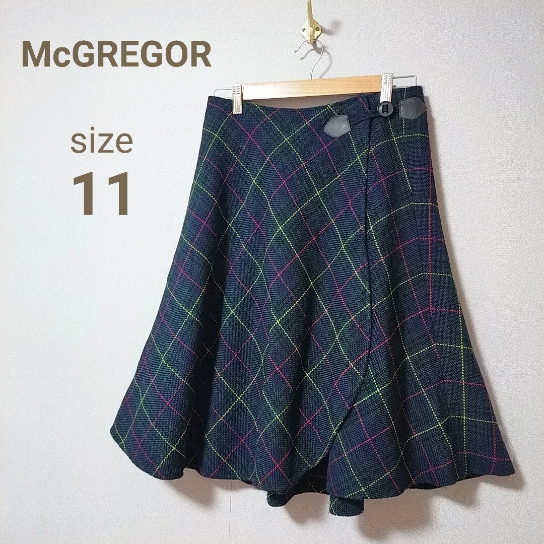 McGREGOR(マックレガー)のマックレガー　チェック柄ラップフレアスカート　巻きスカート　トラッド　制服　L レディースのスカート(ひざ丈スカート)の商品写真