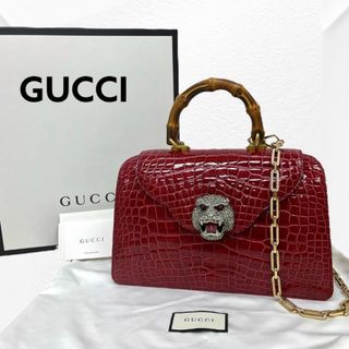 グッチ(Gucci)の定価410万GUCCI グッチ タイガーヘッドクロコダイルバンブー ハンドバッグ(ハンドバッグ)