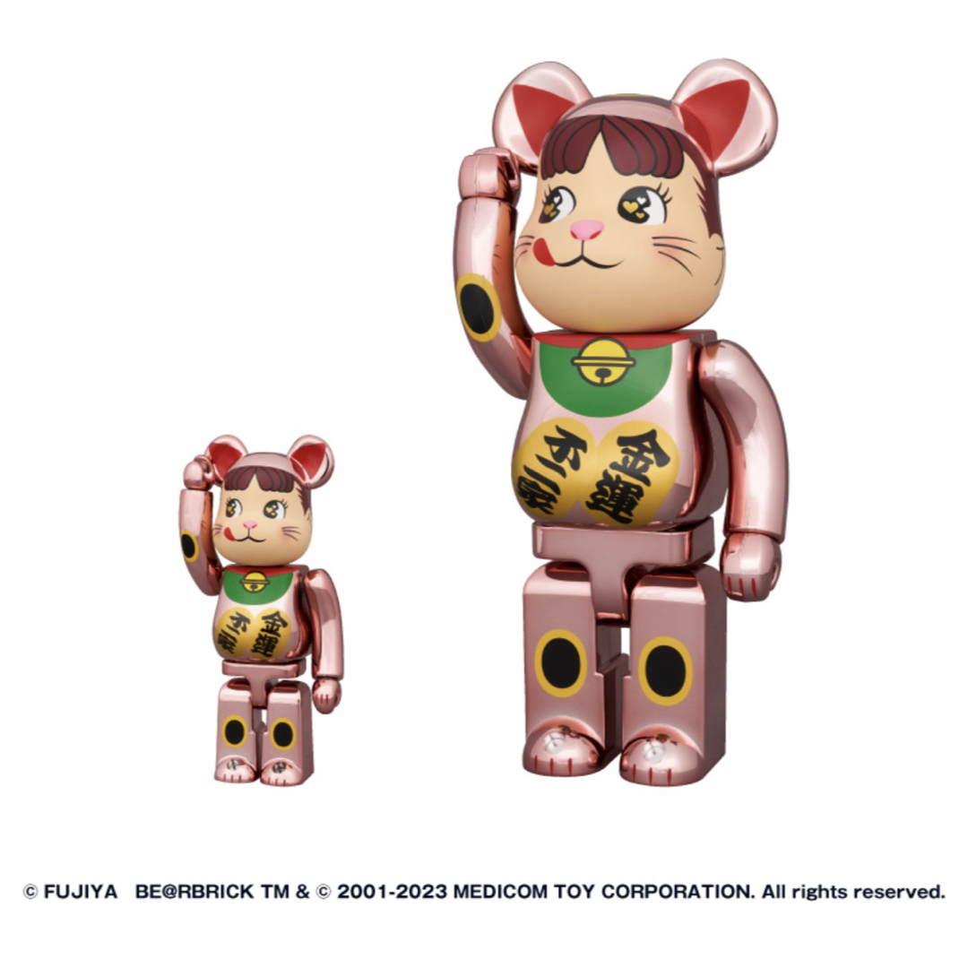 BE@RBRICK 招き猫 ペコちゃん 金運ダブル小判 桃金 100% 400%フィギュア