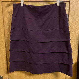 大きいサイズ　ティアード　スカート　紫色系(ひざ丈スカート)