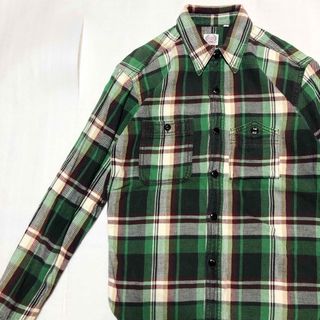 フラットヘッド(THE FLAT HEAD)の【美品】GLORY PARK フラットヘッド ネルシャツ 日本製 36 緑 S(シャツ)