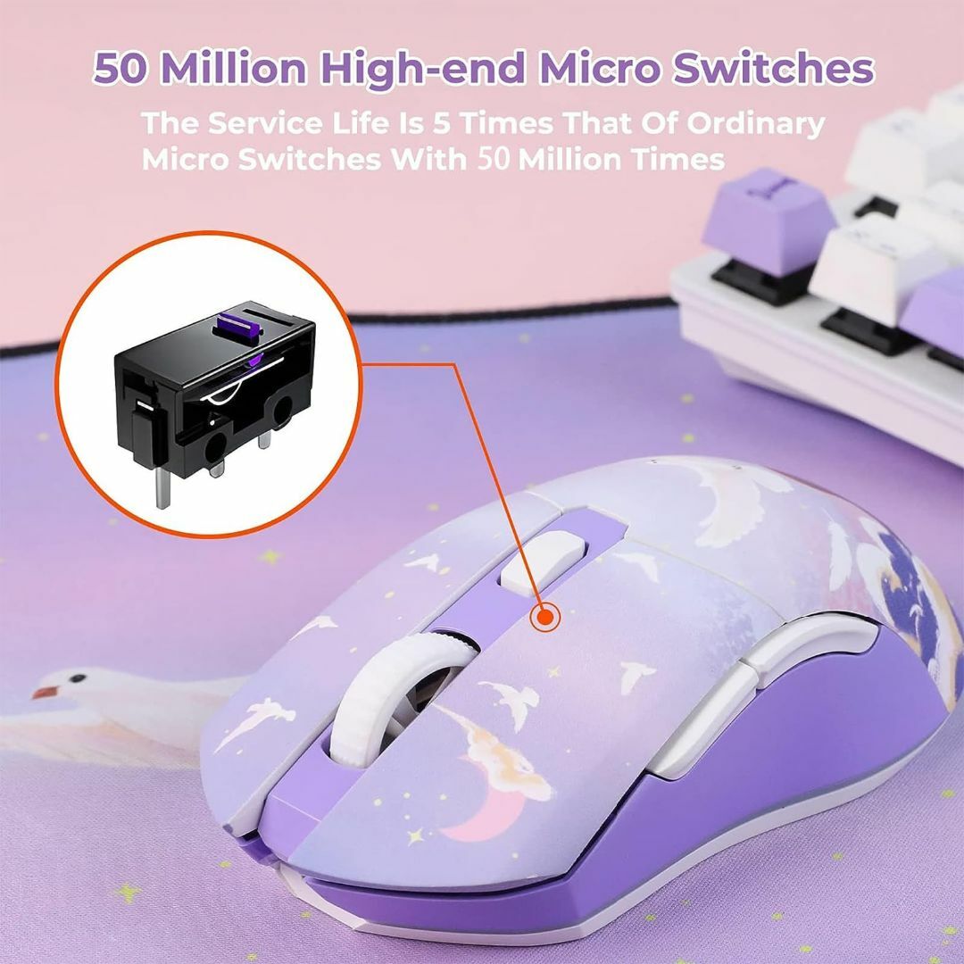 【色: 夢パープル】DAREU ゲーミングマウス 無線 紫/パープル ワイヤレスPC周辺機器