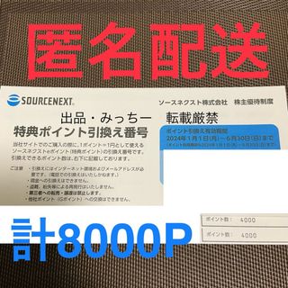 ソースネクスト 計8000ポイント 株主優待 （6末）(その他)
