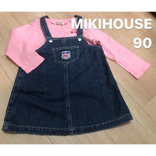 ミキハウス(mikihouse)のミキハウス 90まとめ売り　長袖Tシャツ×ジャンバースカート　刺繍ロゴ　ピンク(ワンピース)