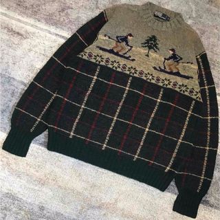 ポロラルフローレン(POLO RALPH LAUREN)の稀少モデル 最高のスキー柄&チェック柄 90's ラルフローレン ニットセーター(ニット/セーター)