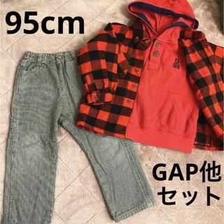 ベビーギャップ(babyGAP)のgap サーマルパーカー ネルシャツ デニム 3点セット 95cm(Tシャツ/カットソー)