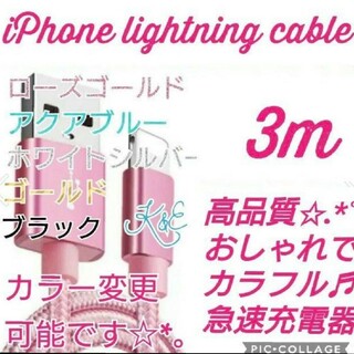 iPhone ライトニングケーブル 3m 充電器(バッテリー/充電器)