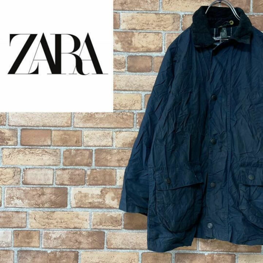 アンダーアーマーZARA ザラ　オイルドジャケット　ネイビー　襟コーデュロイ　キッズ　7-8