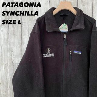 パタゴニア(patagonia)のアメリカ古着PATAGONIAパタゴニア　刺繍ロゴシンチラフリースジャケットL黒(ブルゾン)