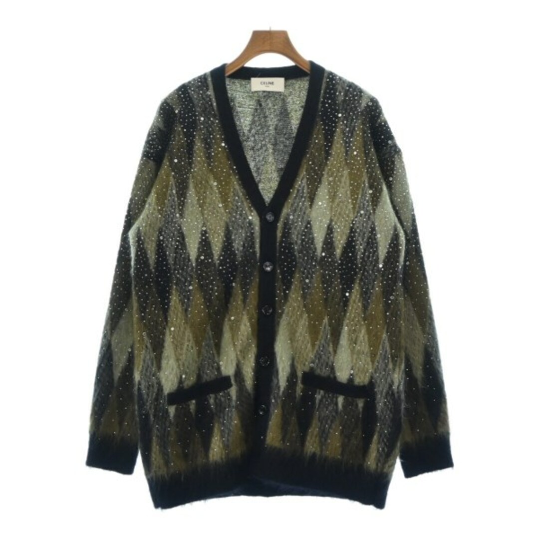CELINE - CELINE セリーヌ カーディガン M 黒xカーキx黄緑系(総 CELINE - CELINE セリーヌ カーディガン M 黒xカーキx黄緑系(総