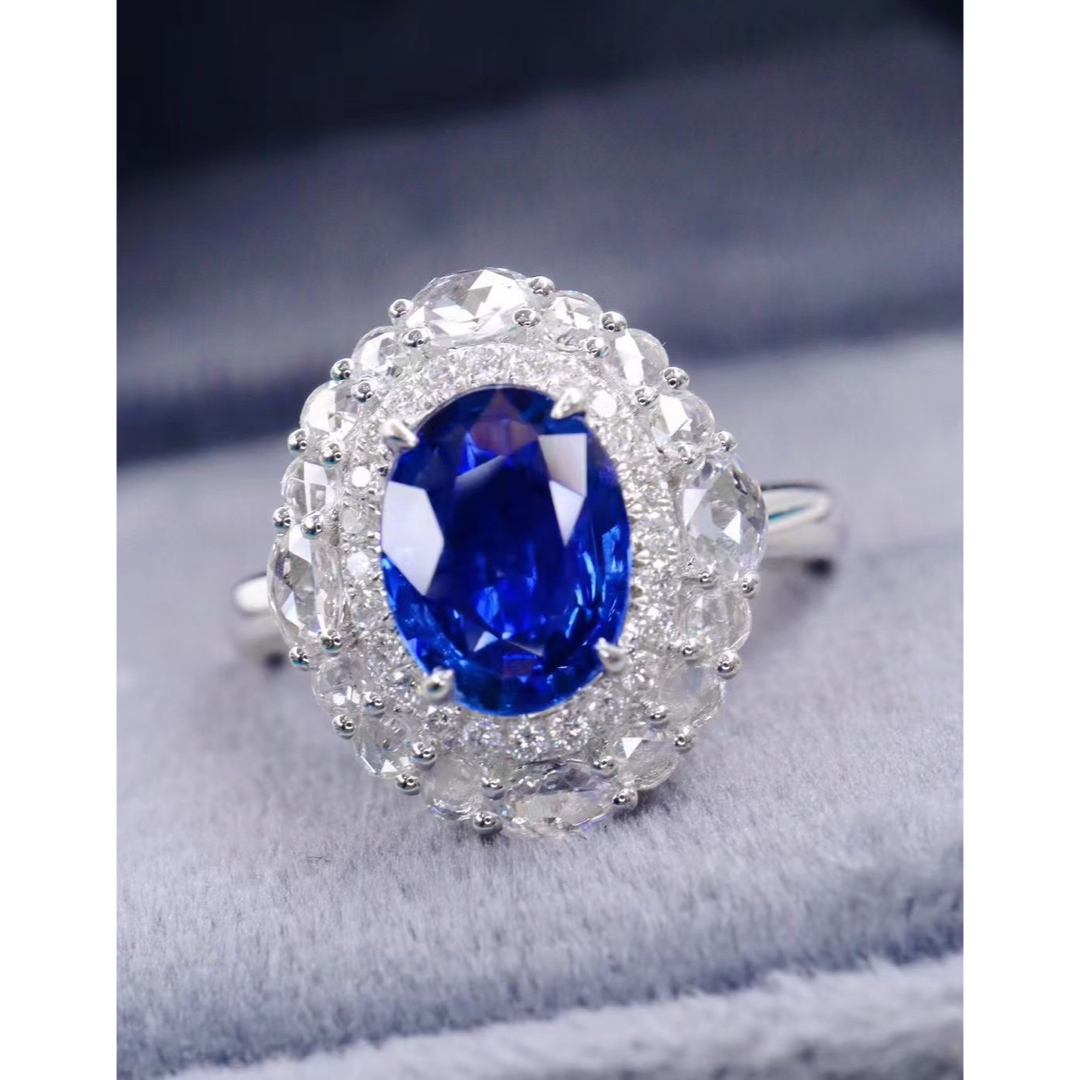 プレゼント天然 ロイヤルブルーサファイア ダイヤ リング1.65ct k18 ¥