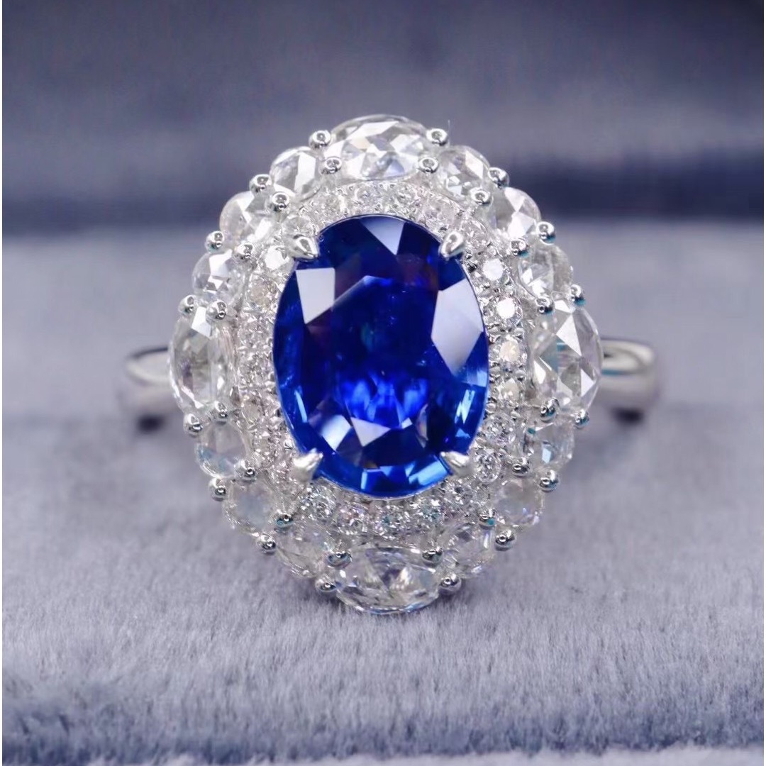 プレゼント天然 ロイヤルブルーサファイア ダイヤ リング1.65ct k18 ¥