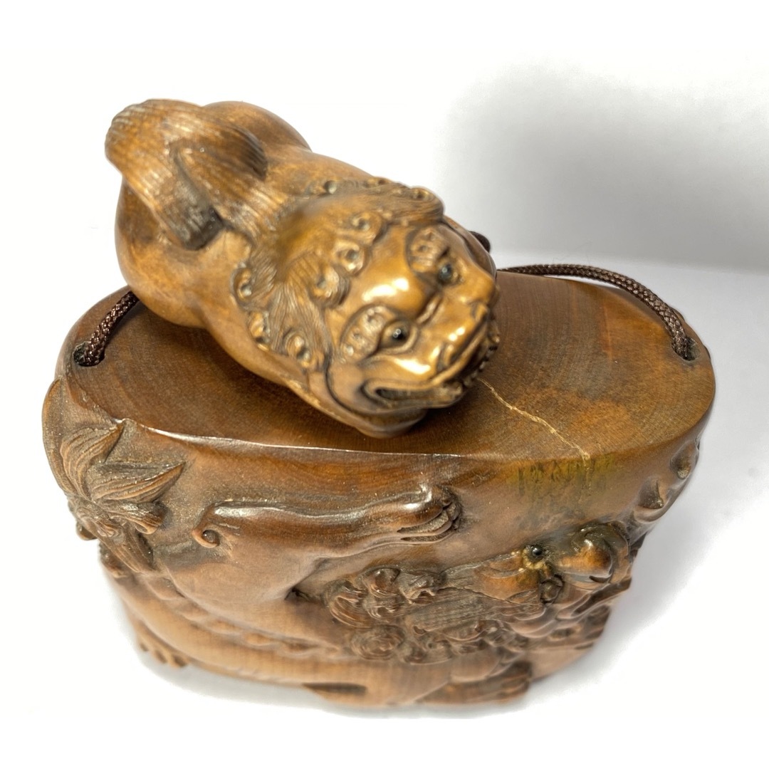 印籠 柘植 獅子 黄楊繊細彫刻 木製 彫刻/オブジェ 印籠 柘植 獅子 黄楊繊細彫刻 木製 彫刻/オブジェ