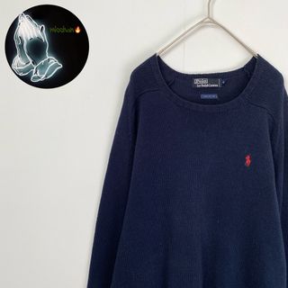 ラルフローレン(Ralph Lauren)の【ラルフローレン　ニット　シンプル　ラグラン袖　ネイビー　古着】(ニット/セーター)