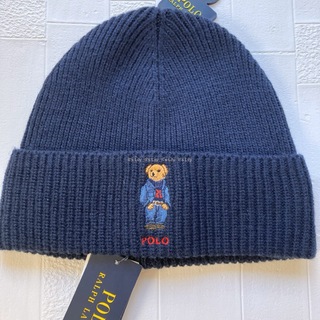 ラルフローレン(Ralph Lauren)のラルフローレン  ベア刺繍　ニット帽　メンズ　紺(ニット帽/ビーニー)