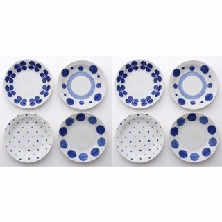 4つの柄がかわいい♥青色タッチリム 小皿4柄×2枚セット(食器)
