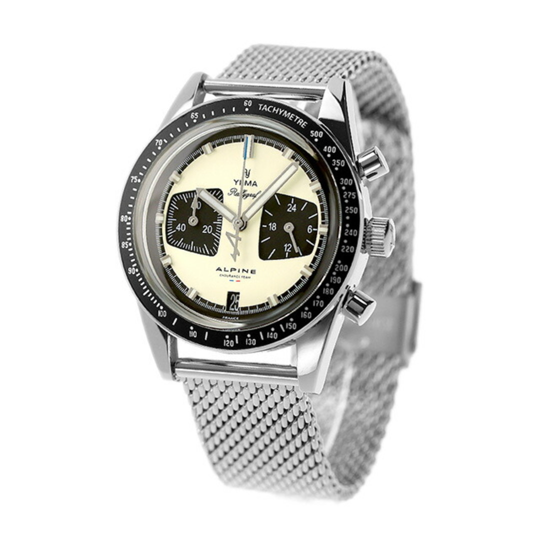 16-22cmラグ幅【新品】 YEMA 腕時計 メンズ YMHF1581ALP-BM RALLYGRAF MECA QUARTZ ALPINE ENDURANCE TEAM クオーツ クリームイエロー/ブラックxシルバー アナログ表示
