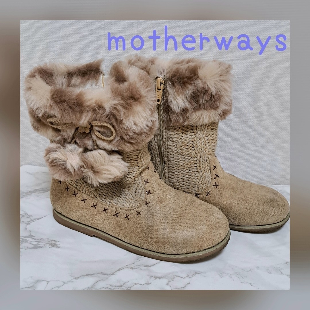 motherways(マザウェイズ)のmotherways　キッズ　ブーツ　レオパード　ファー　ニット　21.0cm キッズ/ベビー/マタニティのキッズ靴/シューズ(15cm~)(ブーツ)の商品写真