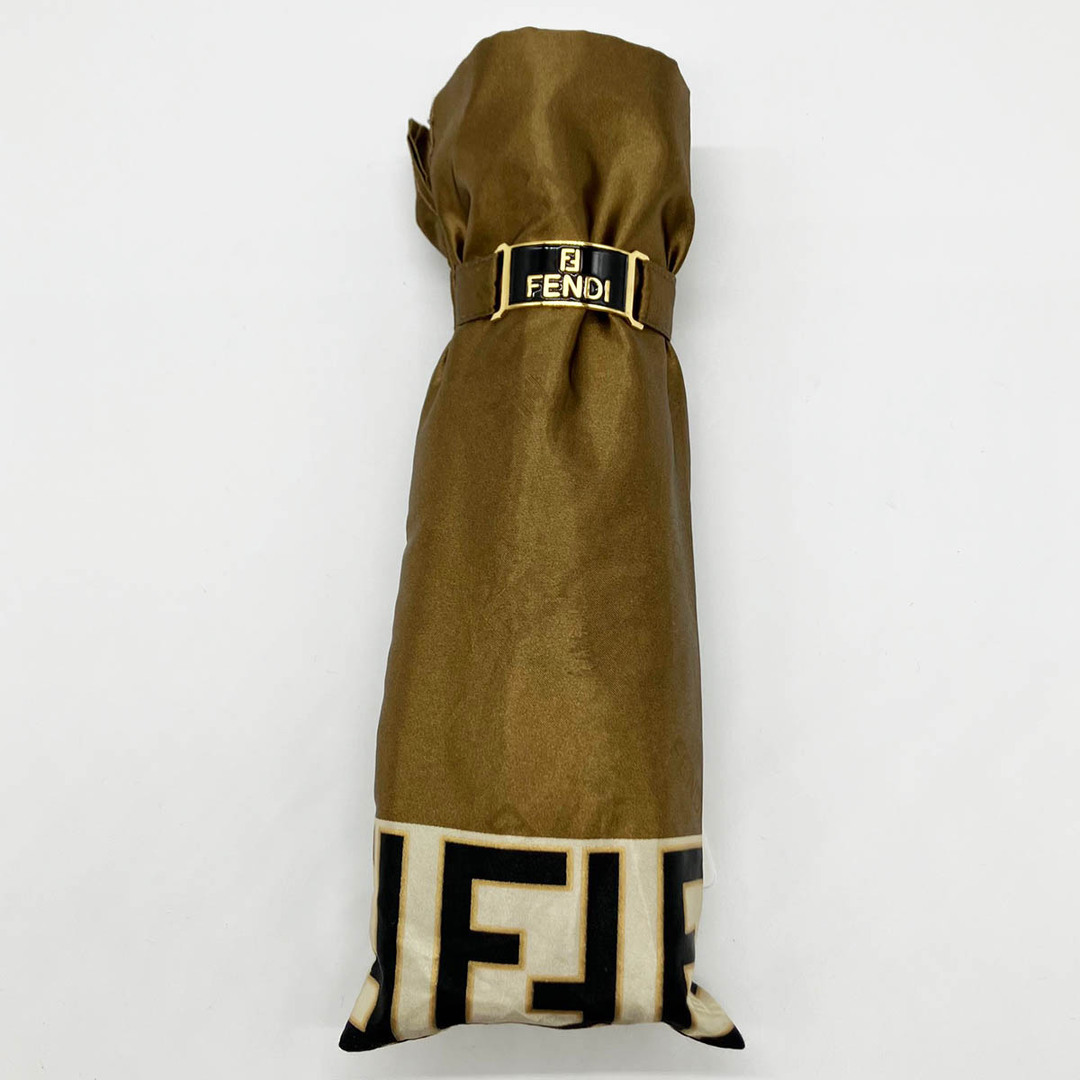 ファッション小物美品 FENDI フェンディ ズッカ 折り畳み傘 傘 ゴールド ブラウン レディース ファッション 小物 おしゃれ ブランド USED