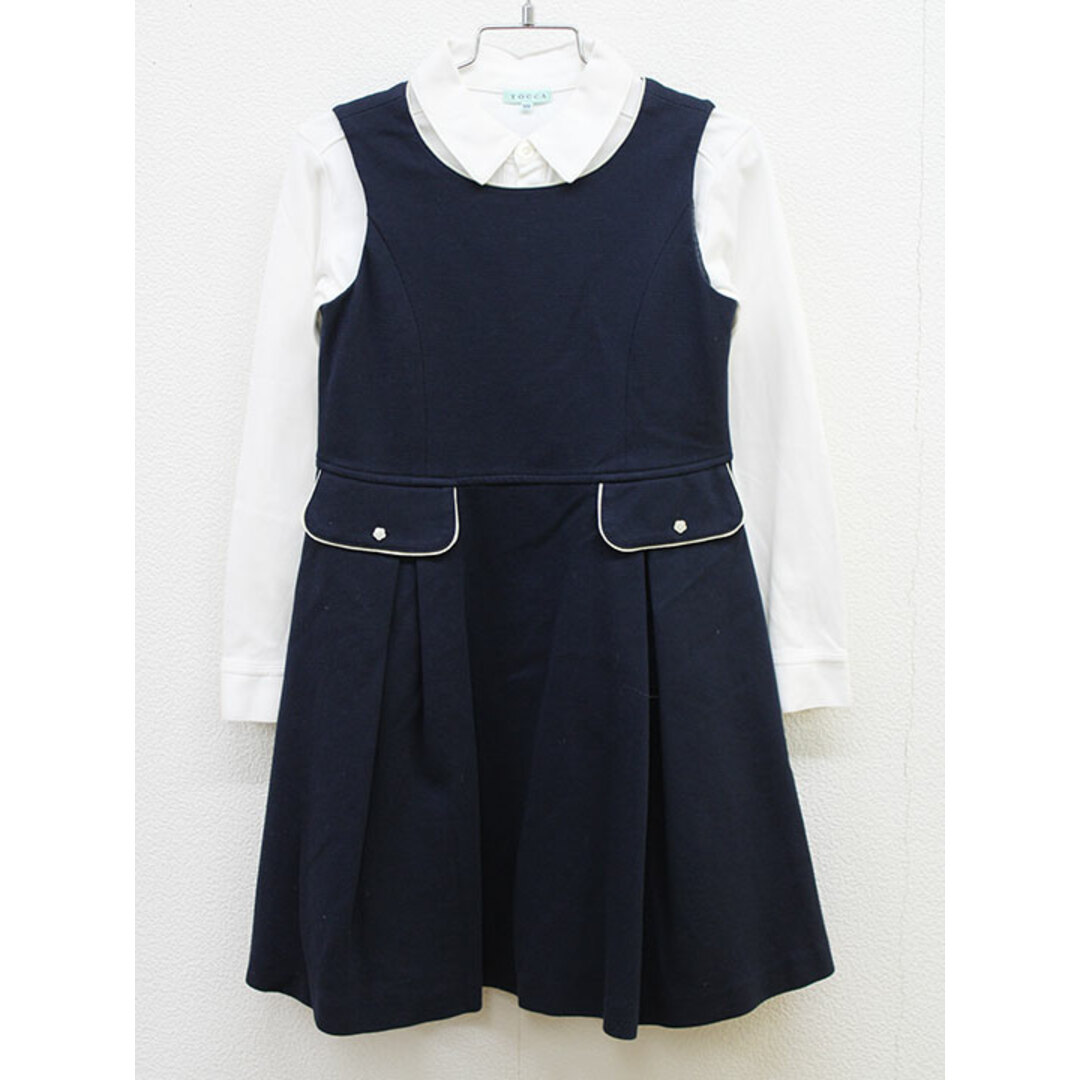 ポリ100％ブラウス【新入荷!】▲トッカ/TOCCA BAMBINI▲120cm 長袖カットソーブラウス＆ジャンパースカートセット 濃紺×白 フォーマル 入学式 卒園式 結婚式 発表会 お稽古 通塾 七五三 冠婚葬祭子供服 キッズ kids 女の子 fml 011042