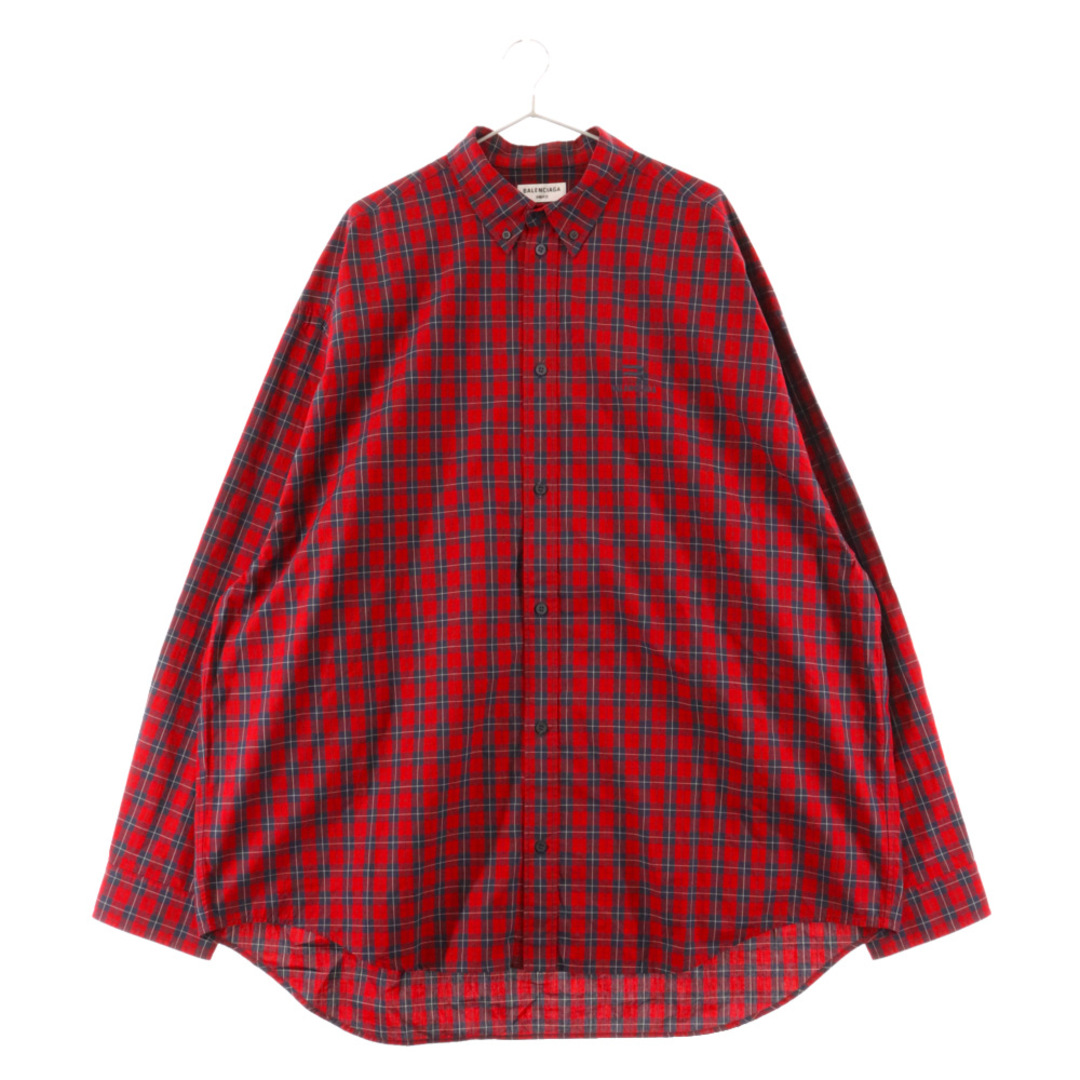 BALENCIAGA バレンシアガ 22SS Sporty BB Red Check Shirts スポーティBB刺繍 オーバーサイズボタンダウンチェック長袖シャツ レッド 681004 TLM20925センチ身幅