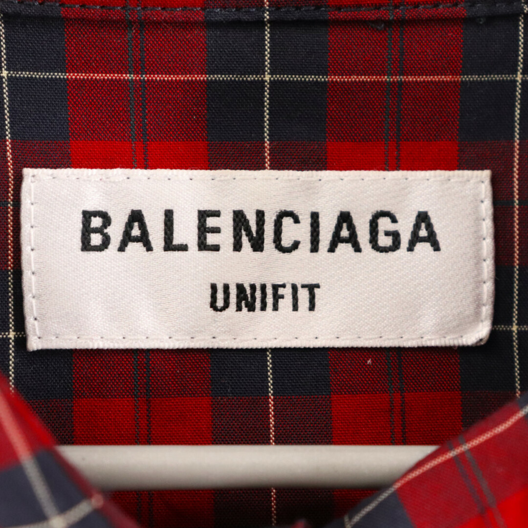 Balenciaga(バレンシアガ)のBALENCIAGA バレンシアガ 22SS Sporty BB Red Check Shirts スポーティBB刺繍 オーバーサイズボタンダウンチェック長袖シャツ レッド 681004 TLM20 メンズのトップス(シャツ)の商品写真