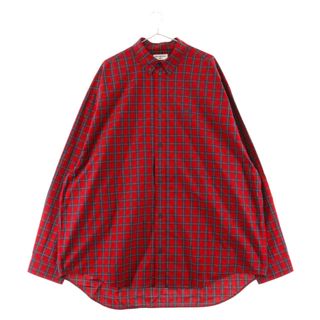 バレンシアガ(Balenciaga)のBALENCIAGA バレンシアガ 22SS Sporty BB Red Check Shirts スポーティBB刺繍 オーバーサイズボタンダウンチェック長袖シャツ レッド 681004 TLM20(シャツ)