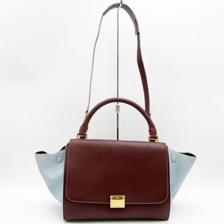 セリーヌ(celine)のCELINE 【セリーヌ】 トラぺーズ ショルダーバッグ ハンドバッグ 2Way レザー ボルドー ワインレッド ブルー レディース ウィメンズ 【中古】(ショルダーバッグ)