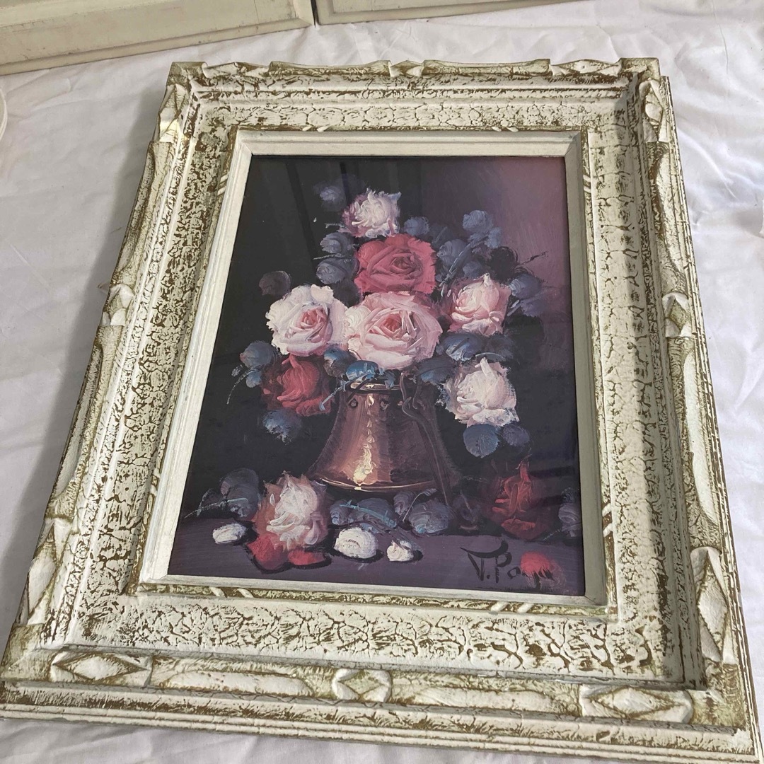 vintage バラ　The Rose 油絵　絵画　シャビーシック エンタメ/ホビーの美術品/アンティーク(絵画/タペストリー)の商品写真