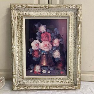 vintage バラ　The Rose 油絵　絵画　シャビーシック(絵画/タペストリー)