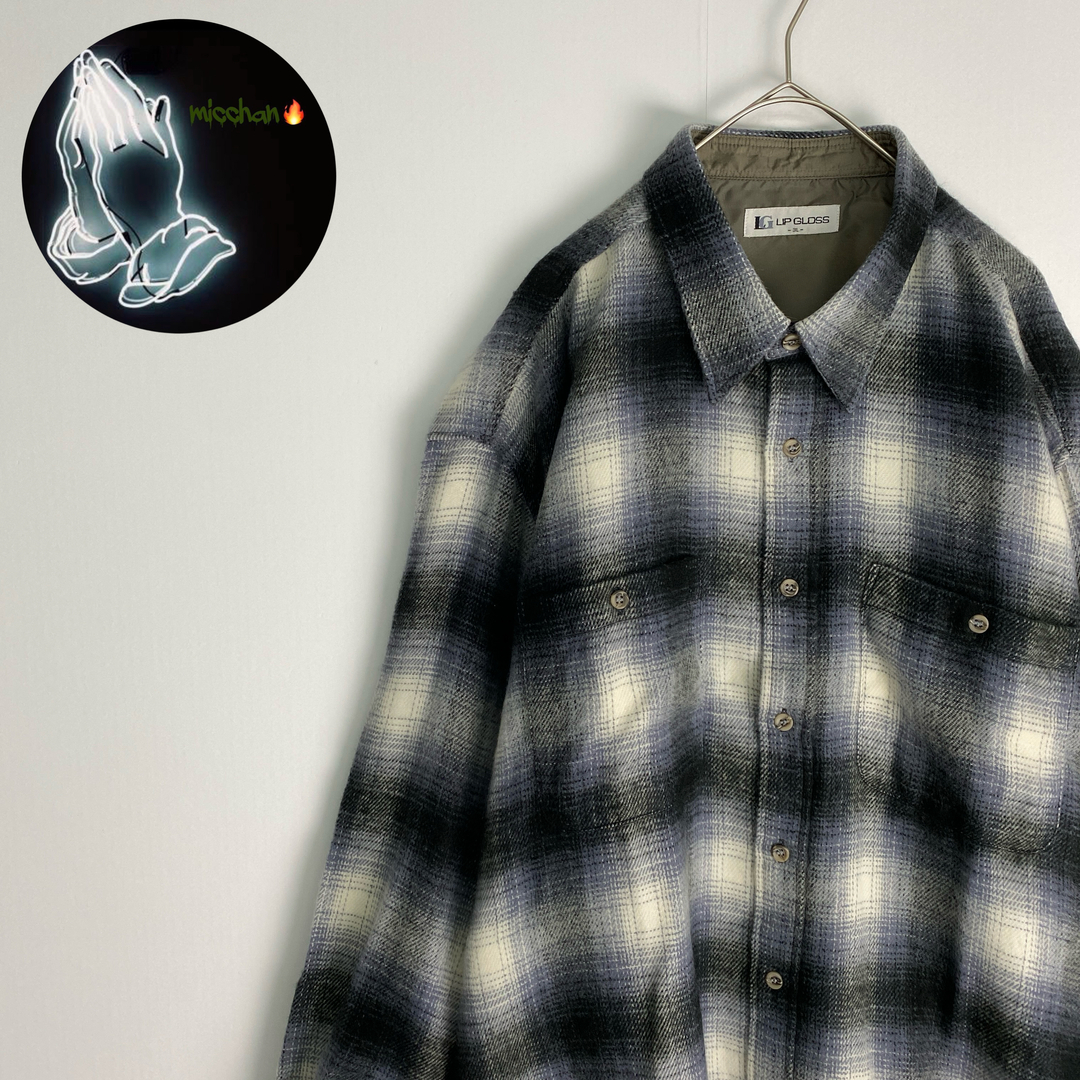 【ネルシャツ　オンブレチェック　モノトーン　グレー　黒　白　古着】 メンズのトップス(シャツ)の商品写真