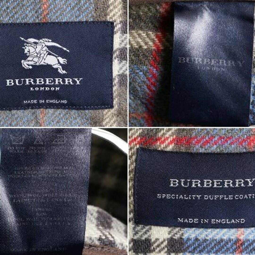 イギリス製 バーバリー ロンドン ダッフル コート メンズ M 古着 BURBERRY LONDON チェック ライナー付き ロング イングランド製 灰 英国製 メンズのジャケット/アウター(ダッフルコート)の商品写真