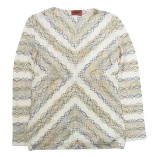 ミッソーニ MISSONI イタリア製 レーヨン Vネック 長袖 Tシャツ オフホワイト系 42【中古】(カットソー(長袖/七分))