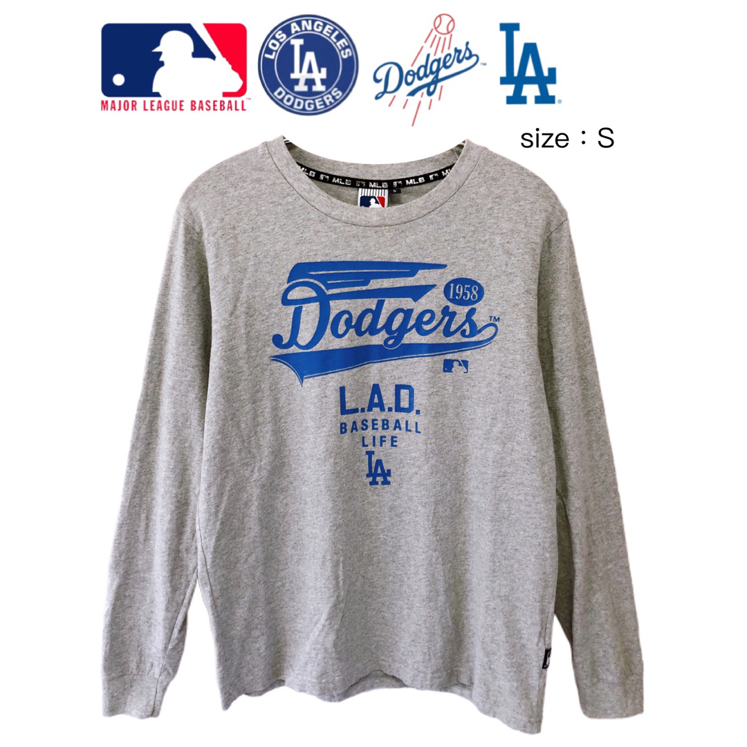 MLB(メジャーリーグベースボール)のMLB　ロサンゼルス・ドジャース　長袖Ｔシャツ　Ｓ　グレー　USA古着 メンズのトップス(Tシャツ/カットソー(七分/長袖))の商品写真