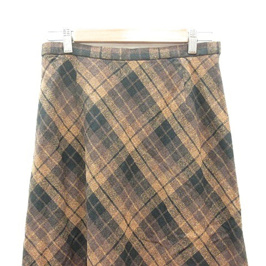 other(アザー)のジオ GiO フレアスカート ロング チェック 絹 シルク 44 茶 ブラウン レディースのスカート(ロングスカート)の商品写真