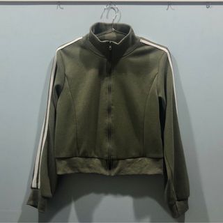 シーイン(SHEIN)のDAZY サイドストライプ ジップアップ スウェットシャツ オリーブグリーン L(ジャージ)