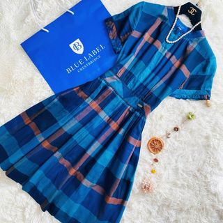 ブルーレーベルクレストブリッジ(BLUE LABEL CRESTBRIDGE)の極美品 ブルーレーベルクレストブリッジ フリル チェック フレアワンピース(ひざ丈ワンピース)