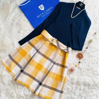 ブルーレーベルクレストブリッジ(BLUE LABEL CRESTBRIDGE)の極美品 ブルーレーベルクレストブリッジ リブニット 長袖 ドッキングワンピース(ひざ丈ワンピース)